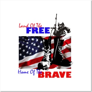 land of the free home of the brave american flag 4th of july Posters and Art